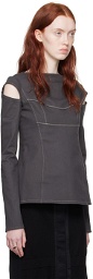 Elena Velez Gray Cutout Long Sleeve T-Shirt