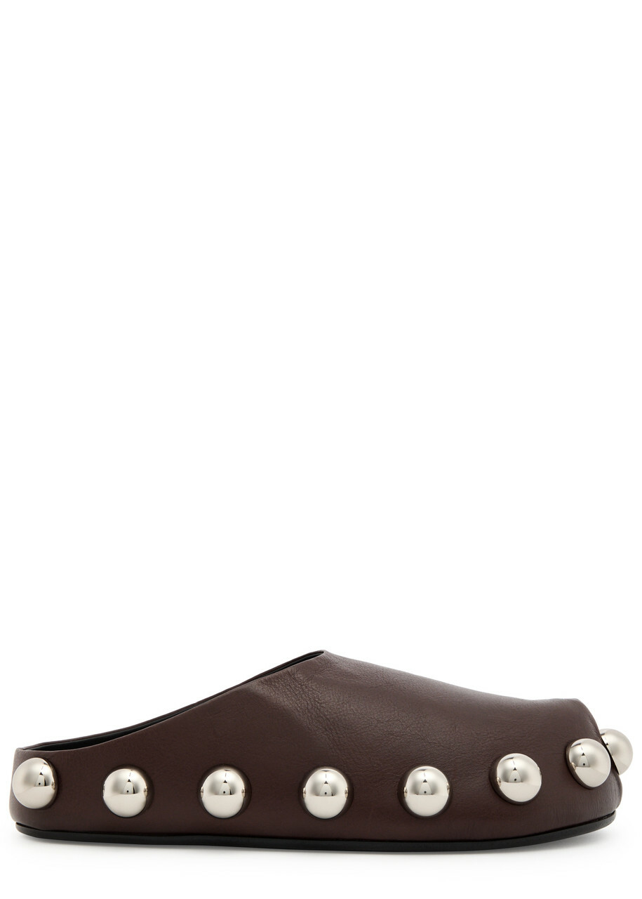 A.W.A.K.E Mode Gabi Studded Leather Clogs Brown