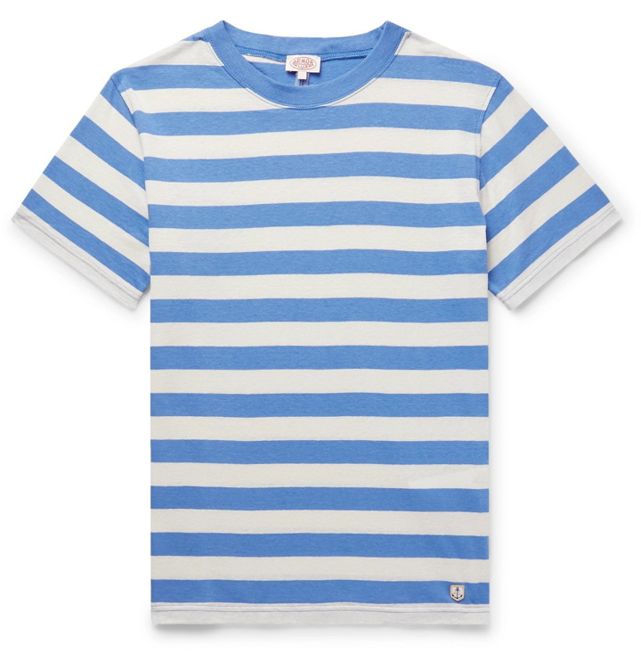 Photo: Armor Lux - Striped Cotton and Linen-Blend T-Shirt - Blue