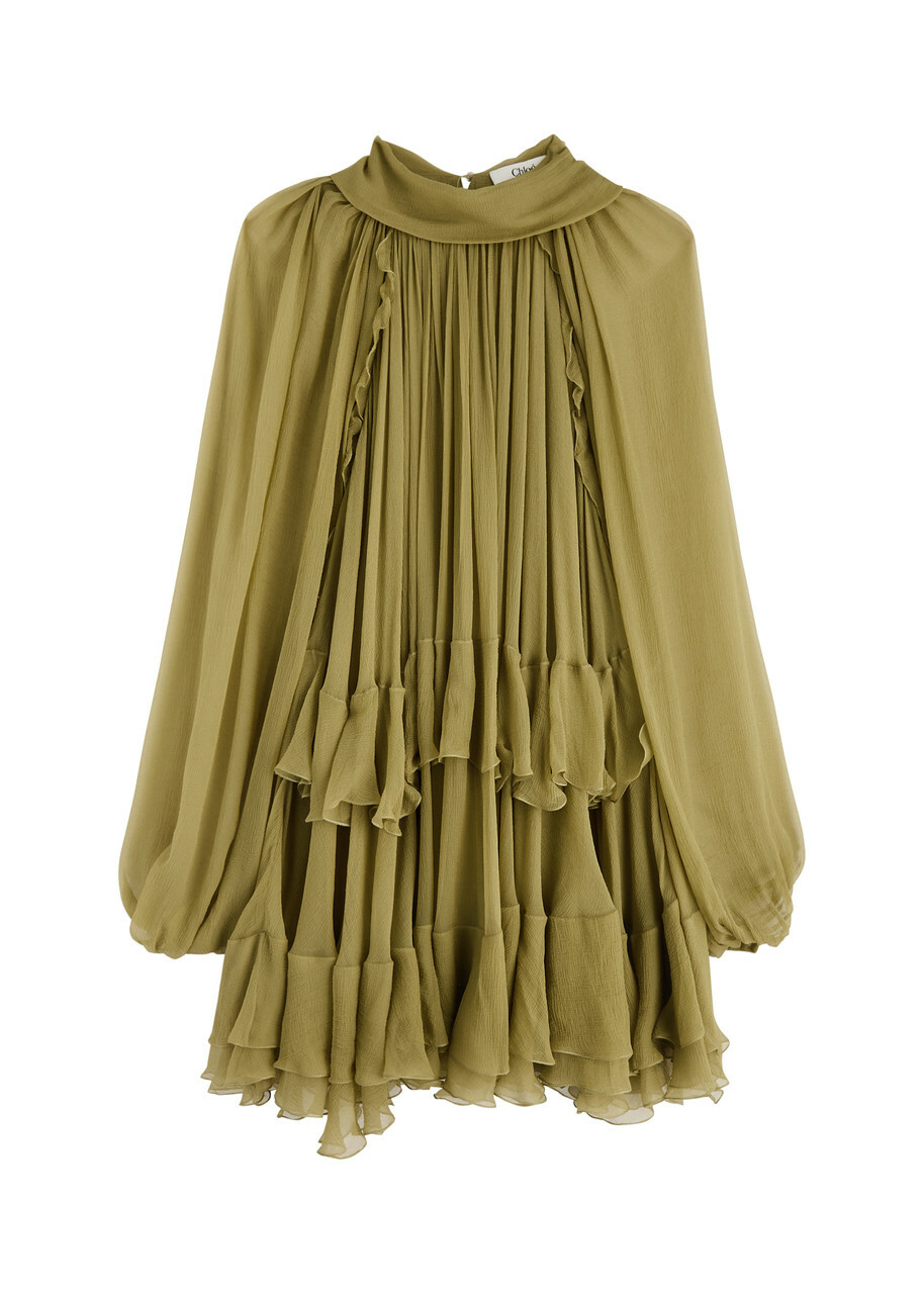 slim fit dress slacks Chloé Karl Lagerfeld Cubist Green Silk Print Sleeveless Dress, 1970s –  Basha Gold main image 1