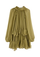 Chloe Ruffled Silk-georgette Mini Dress Green Olive