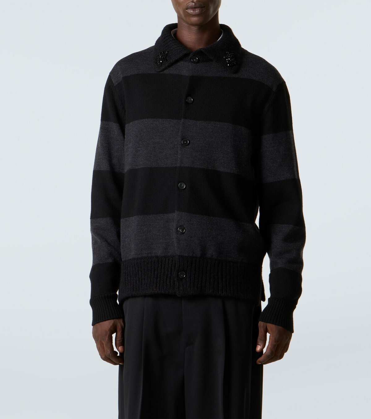 Simone Rocha Embellished striped wool cardigan