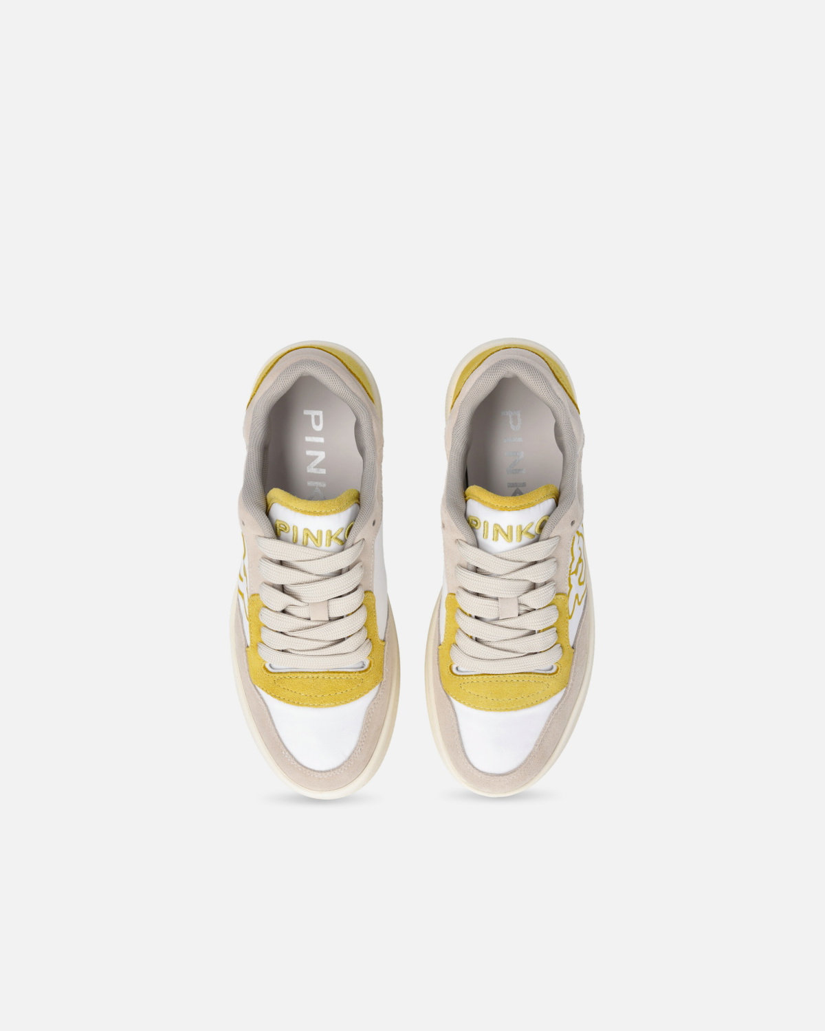 Pinko Flat Leather Sneakers With Contrasting Logo White/Lime