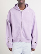 Acne Studios - Franzine Distressed Cotton-Blend Jersey Zip-Up Hoodie - Purple