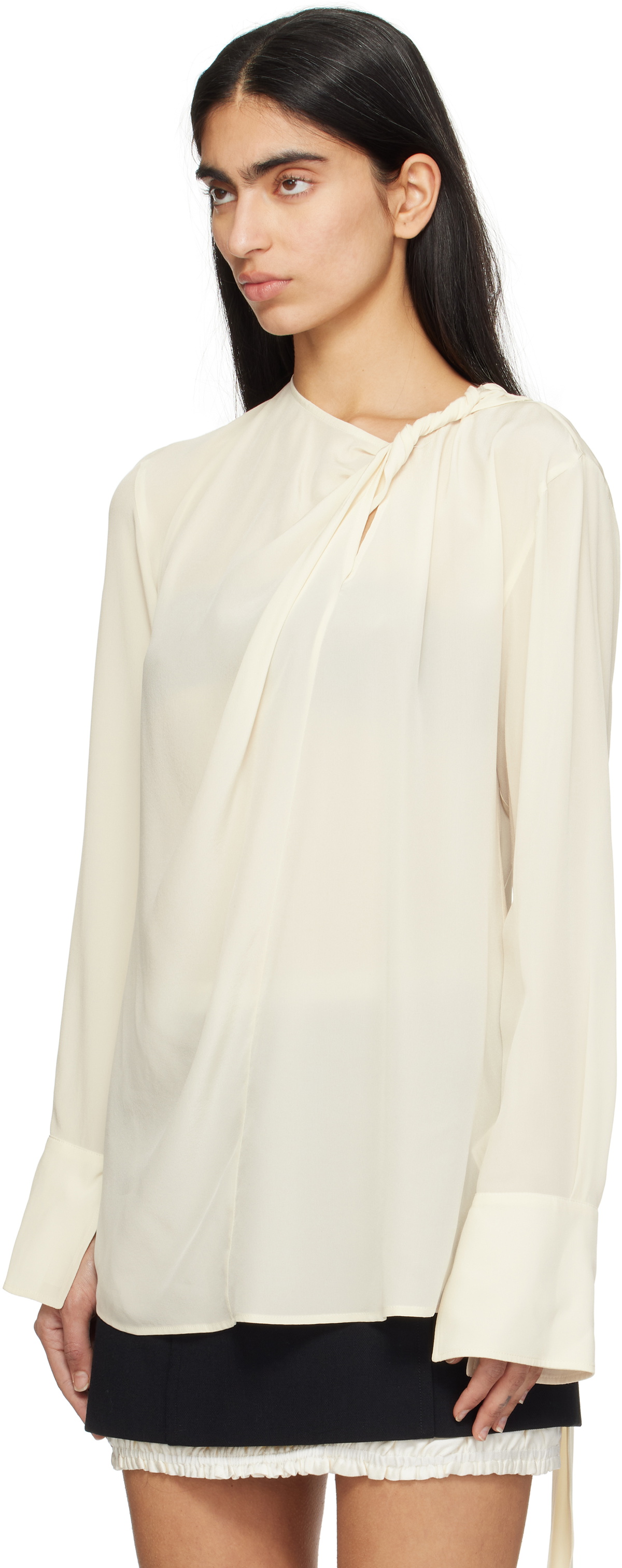Victoria Beckham Off-White Twist Detail Scarf Blouse