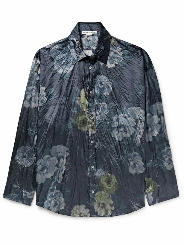 Photo: Acne Studios - Setar Oversized Floral-Print Crinkled-Satin Shirt - Blue