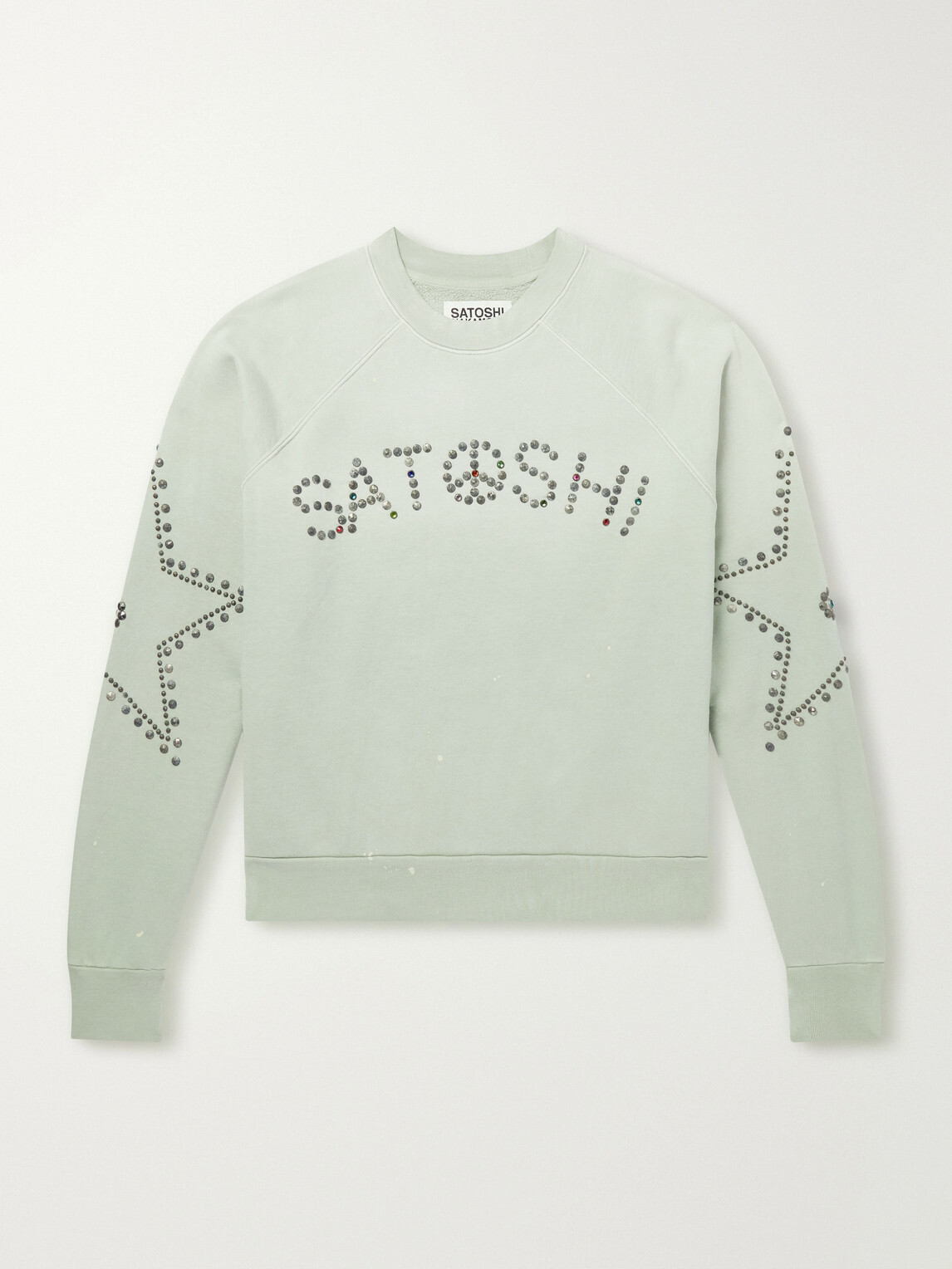 Satoshi Nakamoto - Distressed Studded Cotton-Jersey Sweatshirt - Green