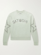 Satoshi Nakamoto - Distressed Studded Cotton-Jersey Sweatshirt - Green