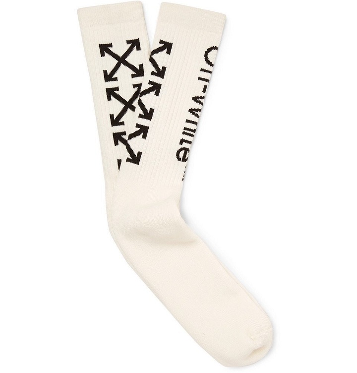 Photo: Off-White - Logo-Intarsia Stretch Cotton-Blend Socks - Men - White