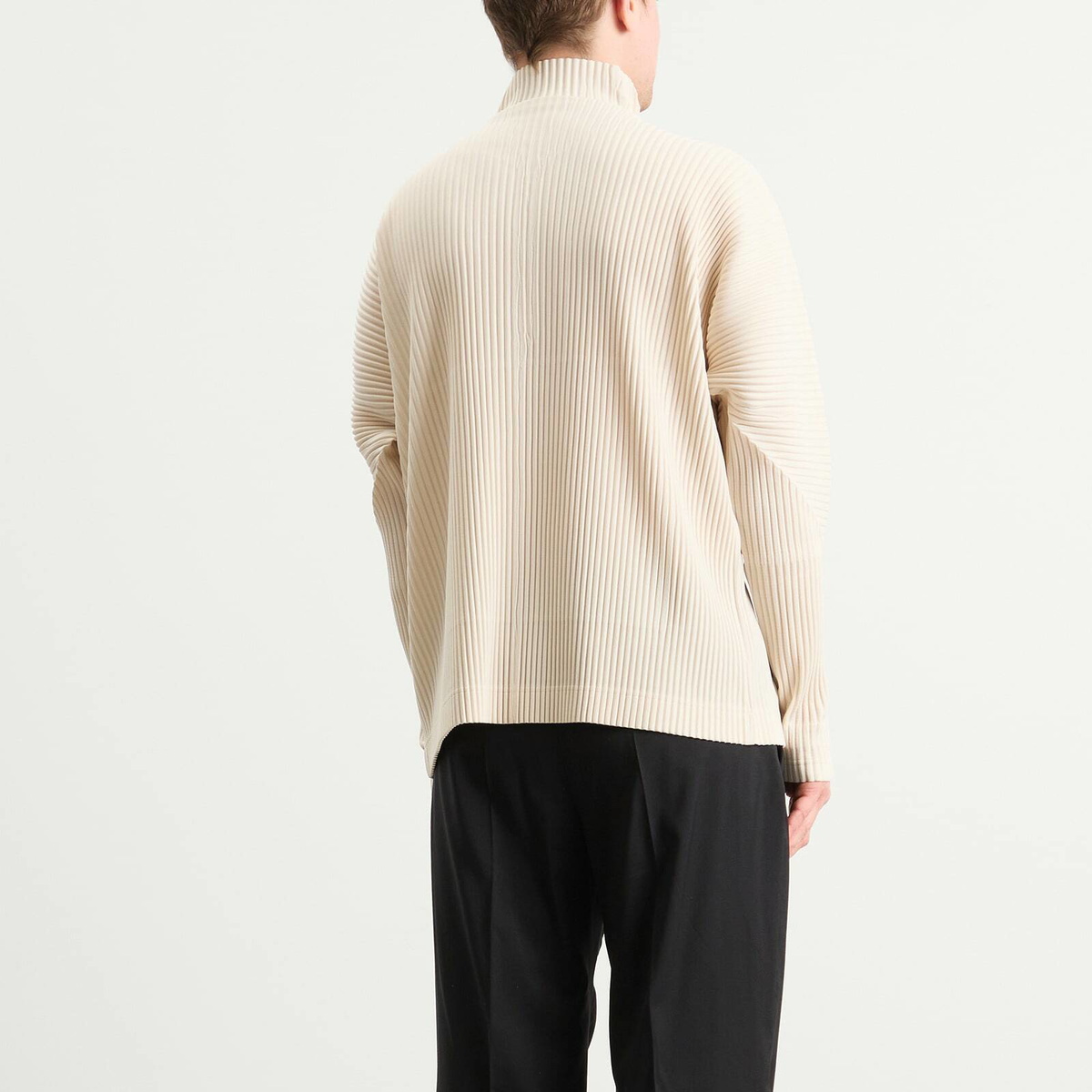 Homme Plissé Issey Miyake Men's Pleat Half Zip Through Top in Duomo Beige