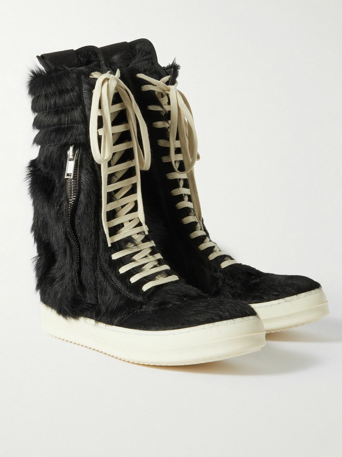 Rick Owens - Cargo Basket Faux Fur and Leather High-Top Sneakers - Black