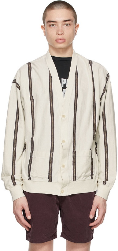Photo: Remi Relief Off-White & Navy Vertical Stripe Cardigan