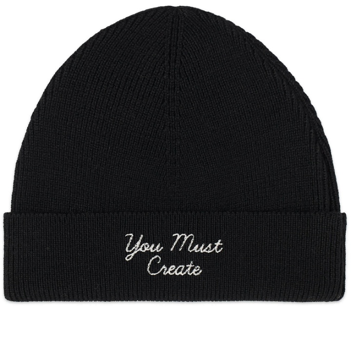 Photo: YMC Men's Emrbroidered Beanie Hat in Black