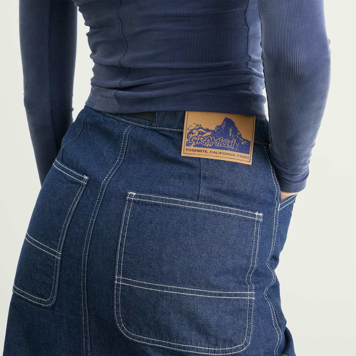 Gramicci Women's Denim Midi Skirt in Rinsed Indigo