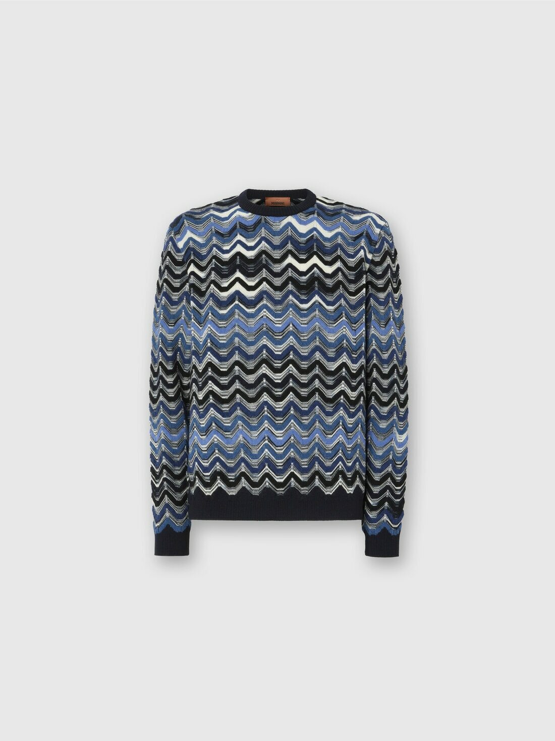 Missoni - Crew neck sweater with geometric zigzag pattern, Men, Blue
