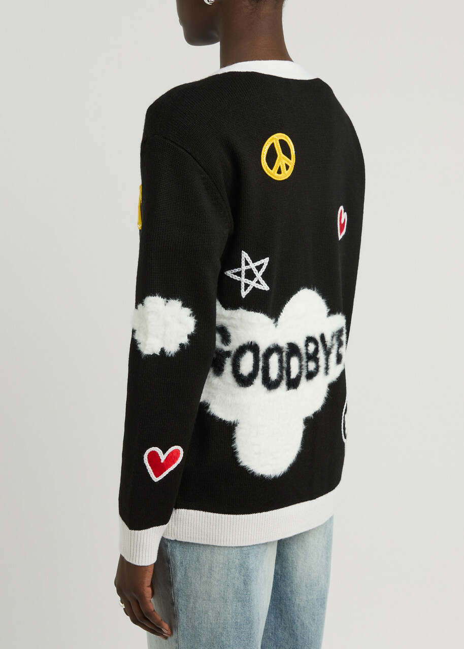 Alice + Olivia X The Beatles Bradford Appliquéd Wool-blend Cardigan Black