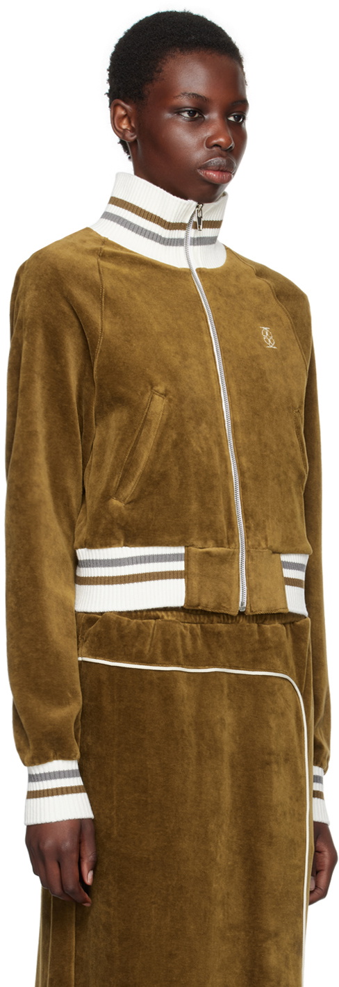 Kijun Brown Embroidered-Logo Track Jacket