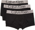 Calvin Klein Underwear Three-Pack Black Steel Microfiber Briefs