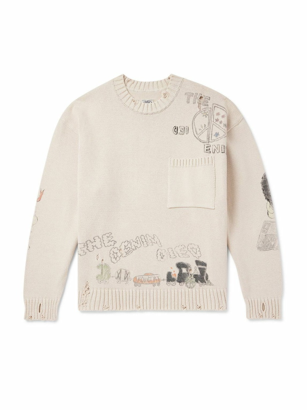 Photo: KAPITAL - Distressed Printed Cotton Sweater - Neutrals