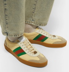 Gucci - Webbing-Trimmed Leather and Suede Sneakers - Men - Yellow