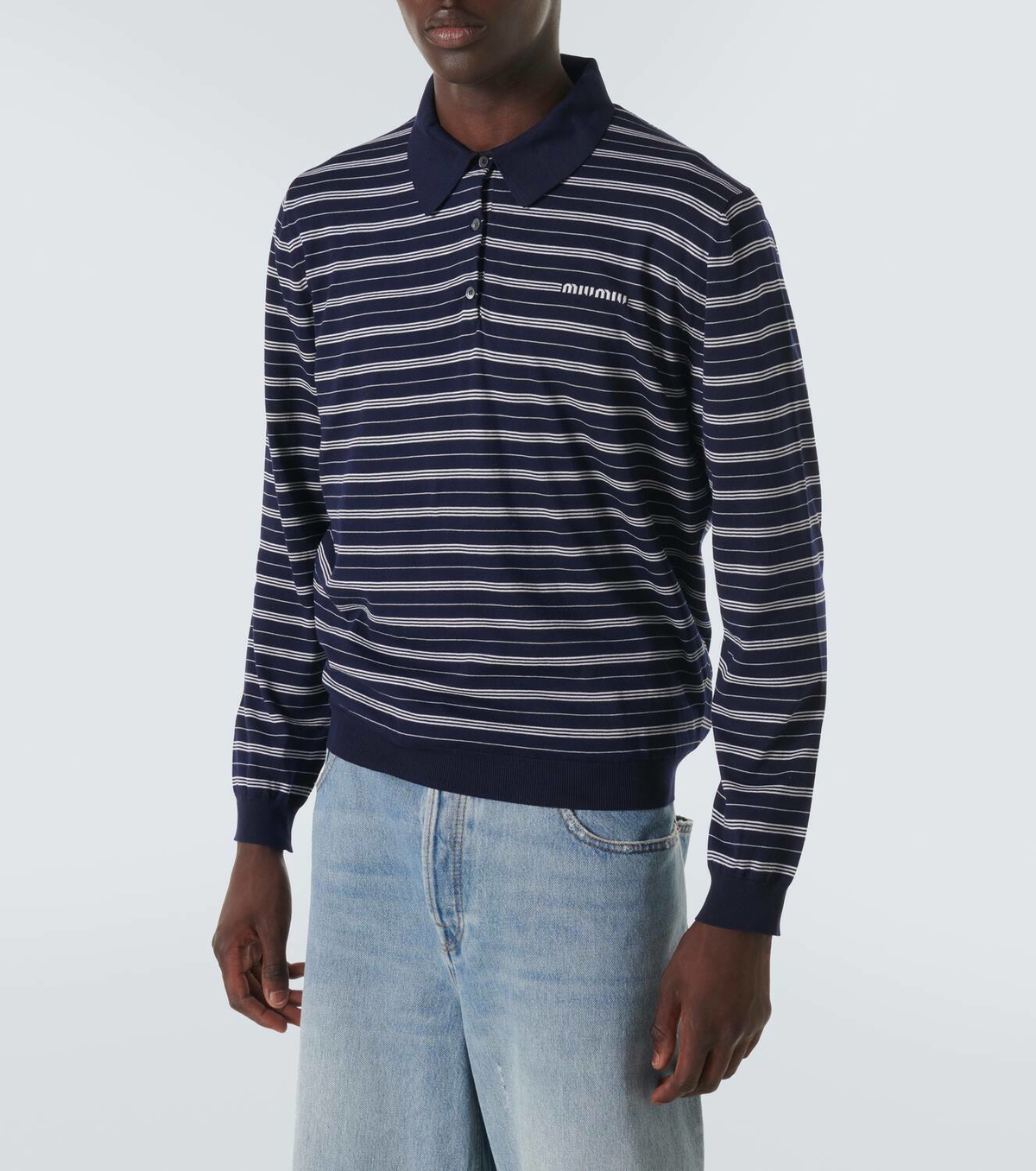 Miu Miu Logo striped cotton-blend polo sweater