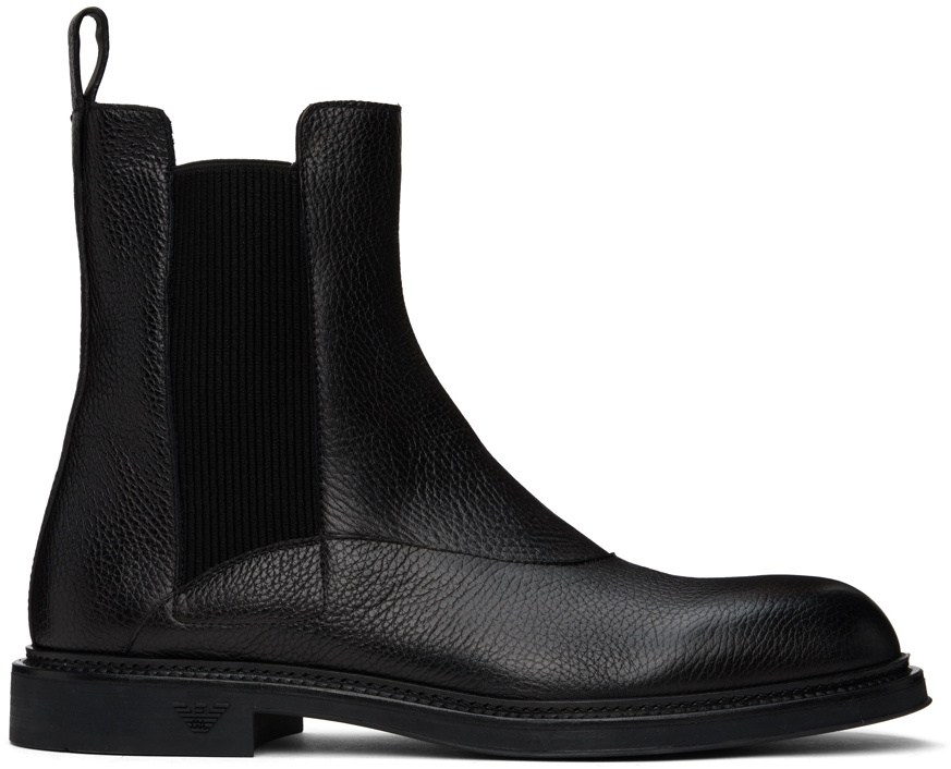 Emporio Armani Black Grained Leather Chelsea Boots Emporio Armani