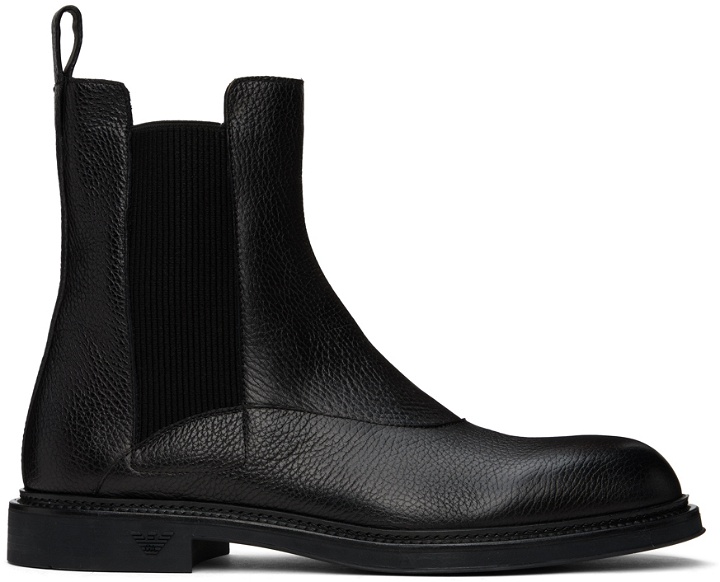 Photo: Emporio Armani Black Grained Leather Chelsea Boots