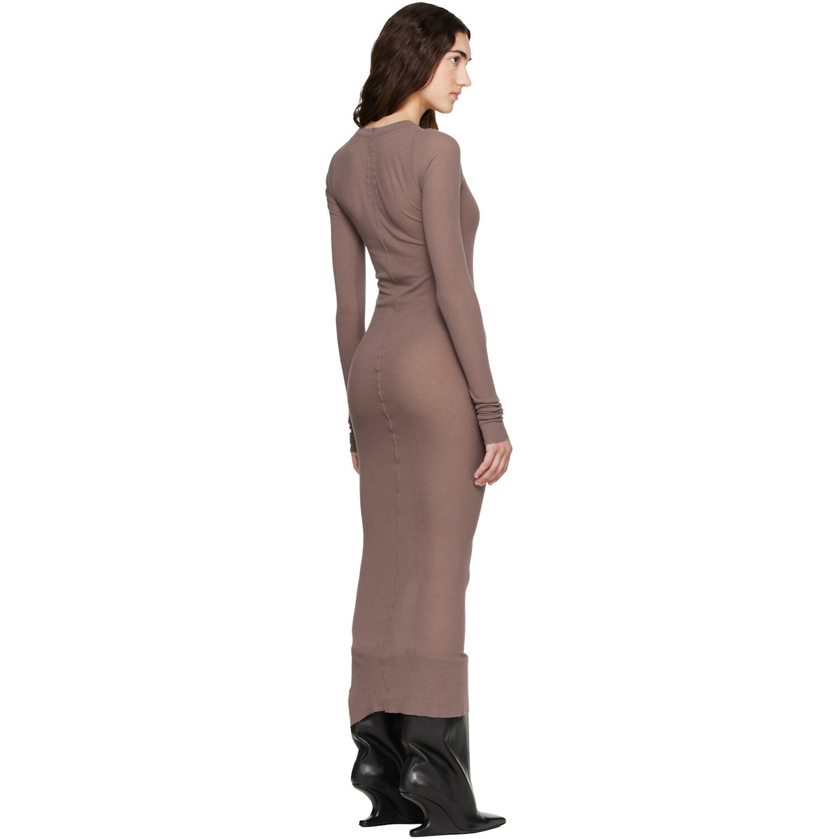Rick Owens Purple Tower Rib LS Midi Dress