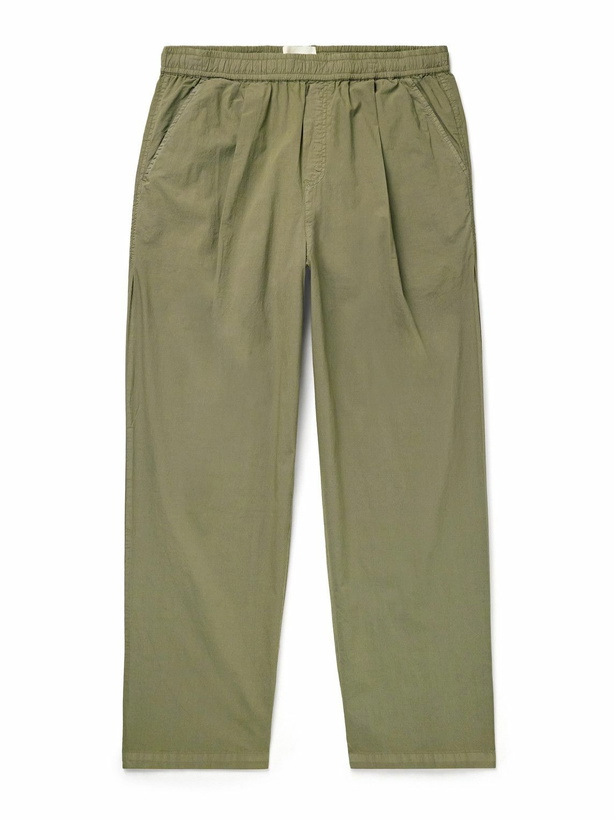 Photo: Folk - Straight-Leg Pleated Garment-Dyed Stretch-Cotton Poplin Trousers - Green