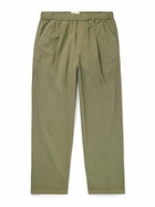 Folk - Straight-Leg Pleated Garment-Dyed Stretch-Cotton Poplin Trousers - Green