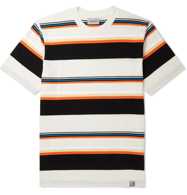 Photo: Carhartt WIP - Sunder Logo-Appliquéd Striped Cotton-Jersey T-Shirt - White