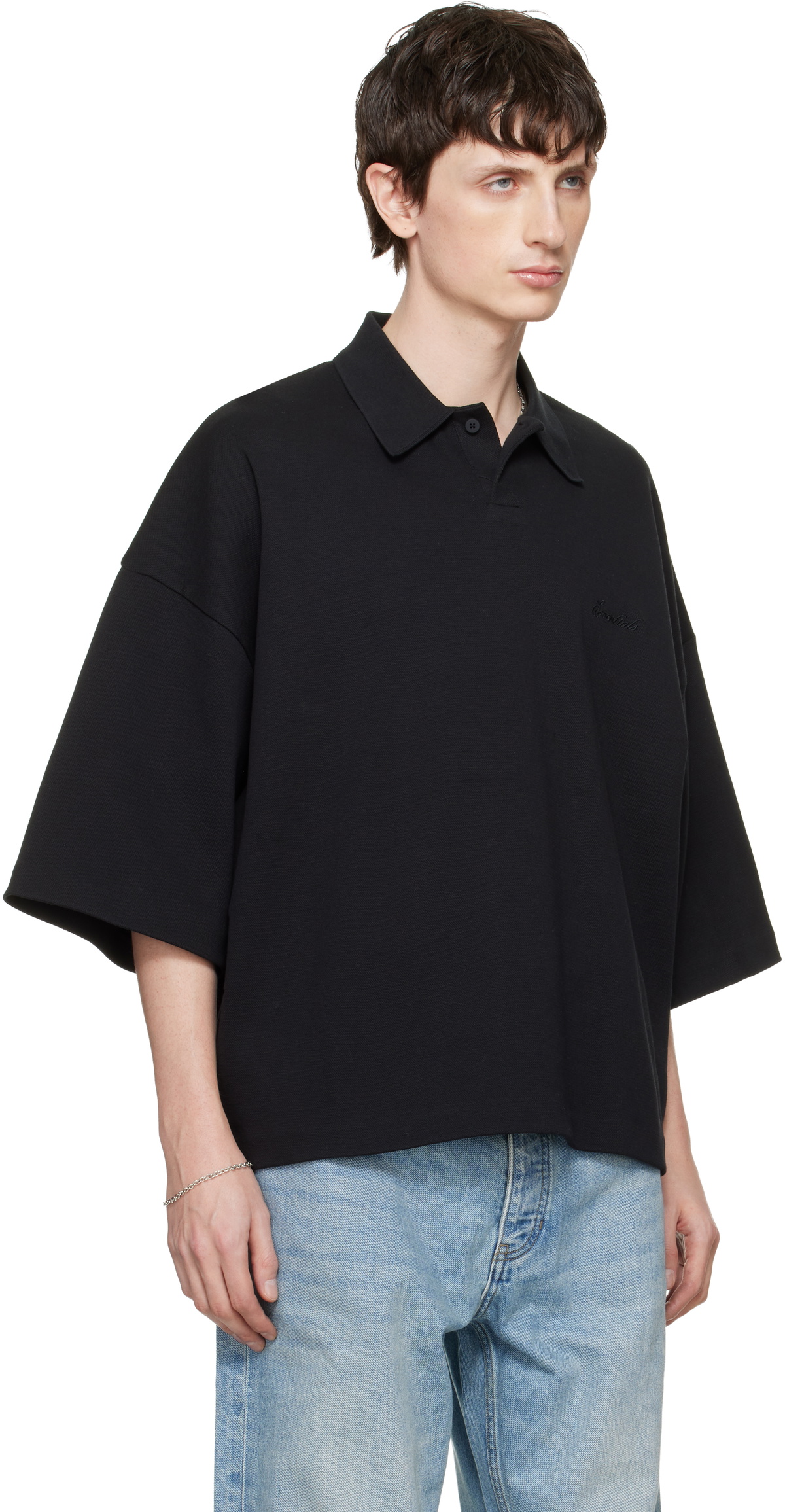 Fear of God ESSENTIALS Black Signature 90s Cropped Polo