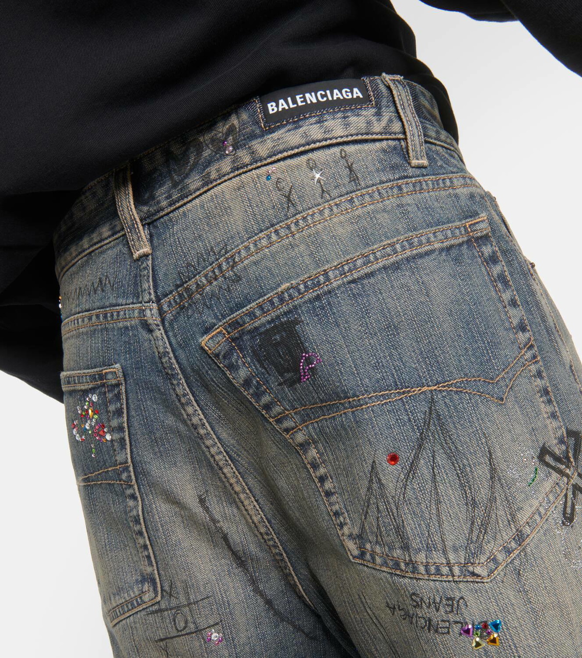 関税込【BALENCIAGA】chain-embellished jeans Balenciaga Embellished wide-leg jeans Balenciaga