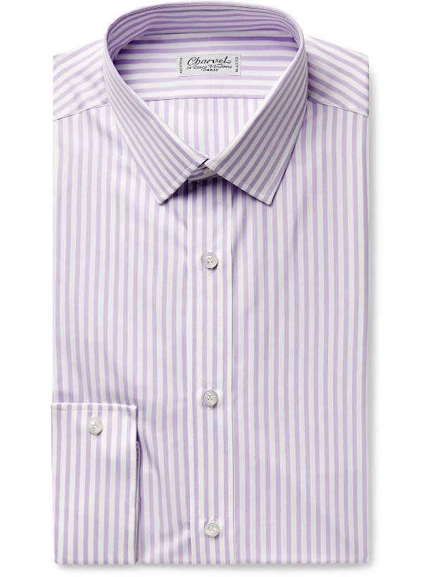 Photo: Charvet - Striped Cotton-Poplin Shirt - Purple