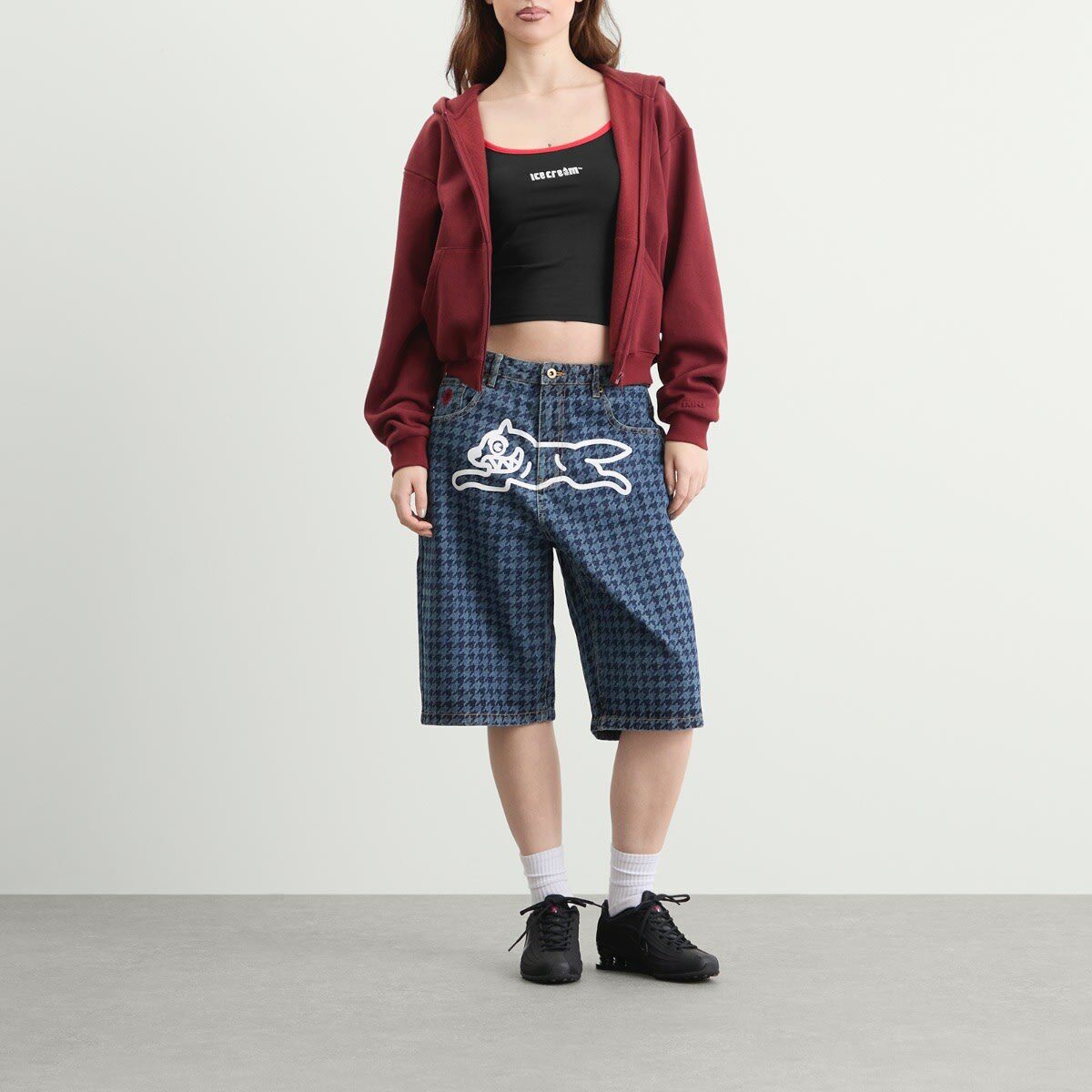 ICECREAM Women's Houndstooth Running Dog Jorts in Indigo