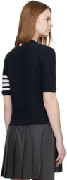 Thom Browne Navy Textured Cotton Pique 4-Bar T-shirt