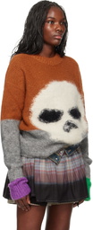 ERL Orange Mohair Skull Intarsia Sweater