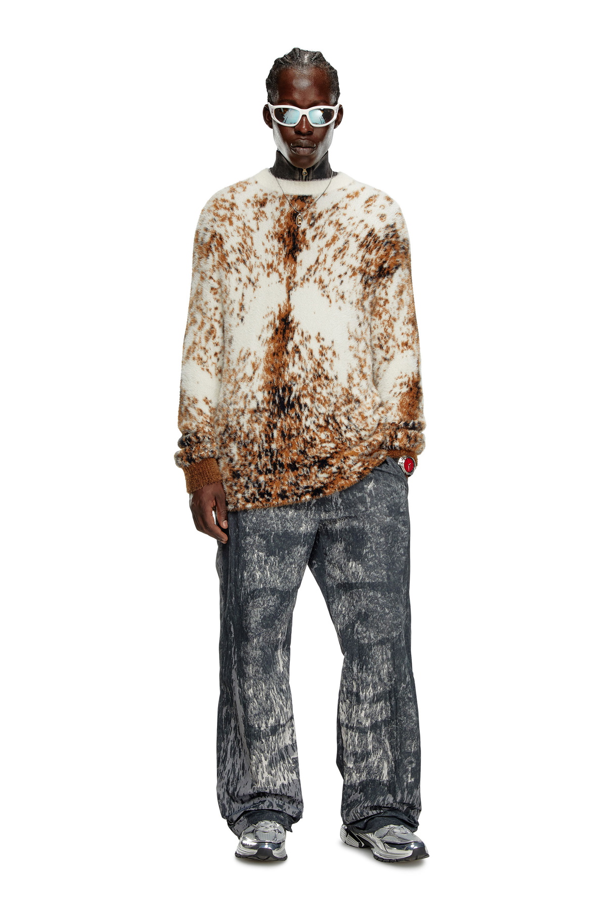 Diesel Fluffy jumper with animalier pattern - Knitwear Mens in 