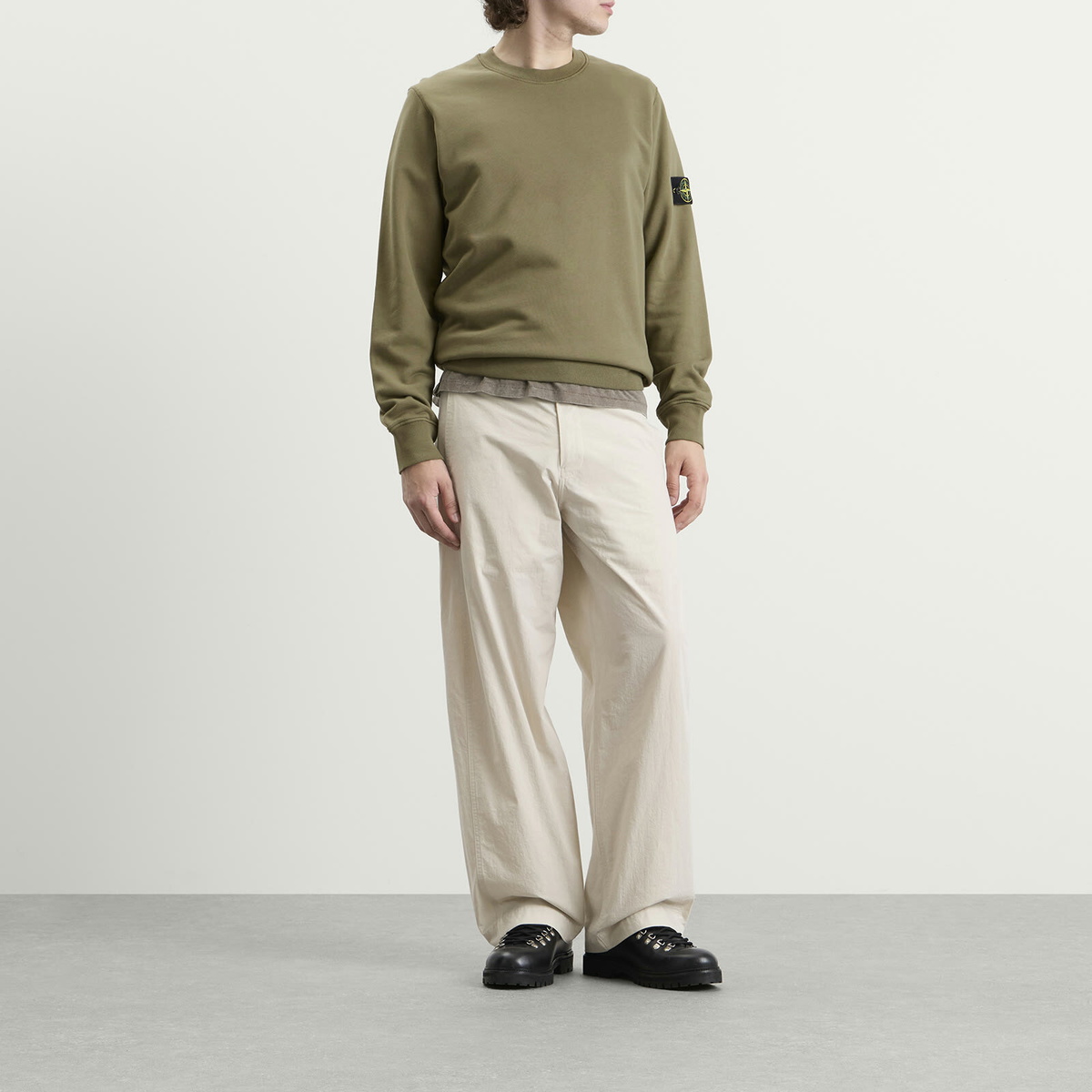 Stone Island Men's Organic Cotton Fleece Sweatshirt in Military Green