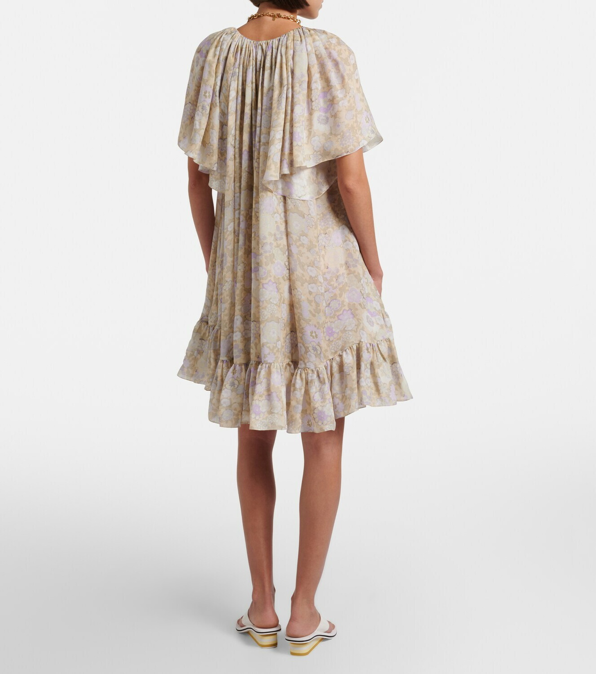 Chloé Floral ruffled silk charmeuse minidress
