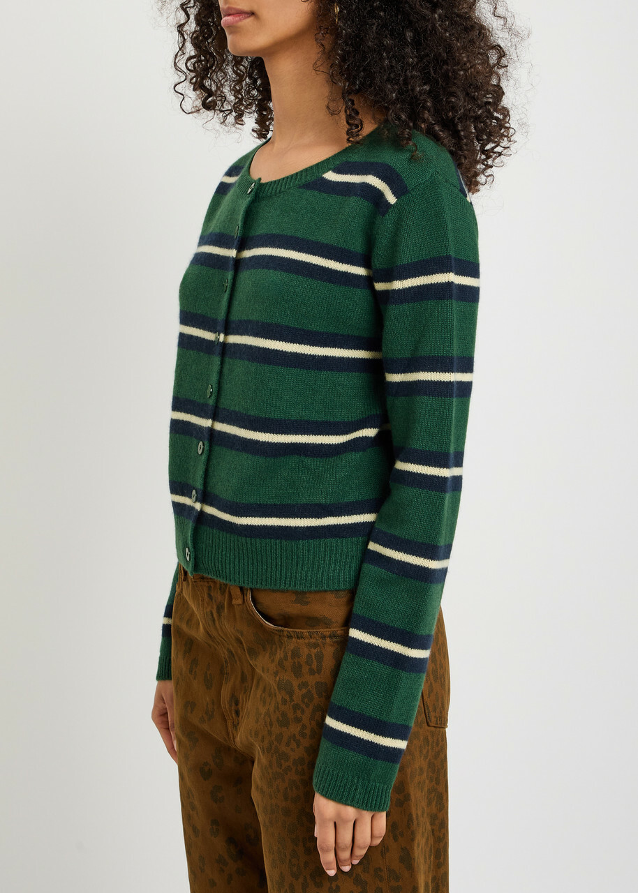 Reformation Clara Striped Cashmere Cardigan Green