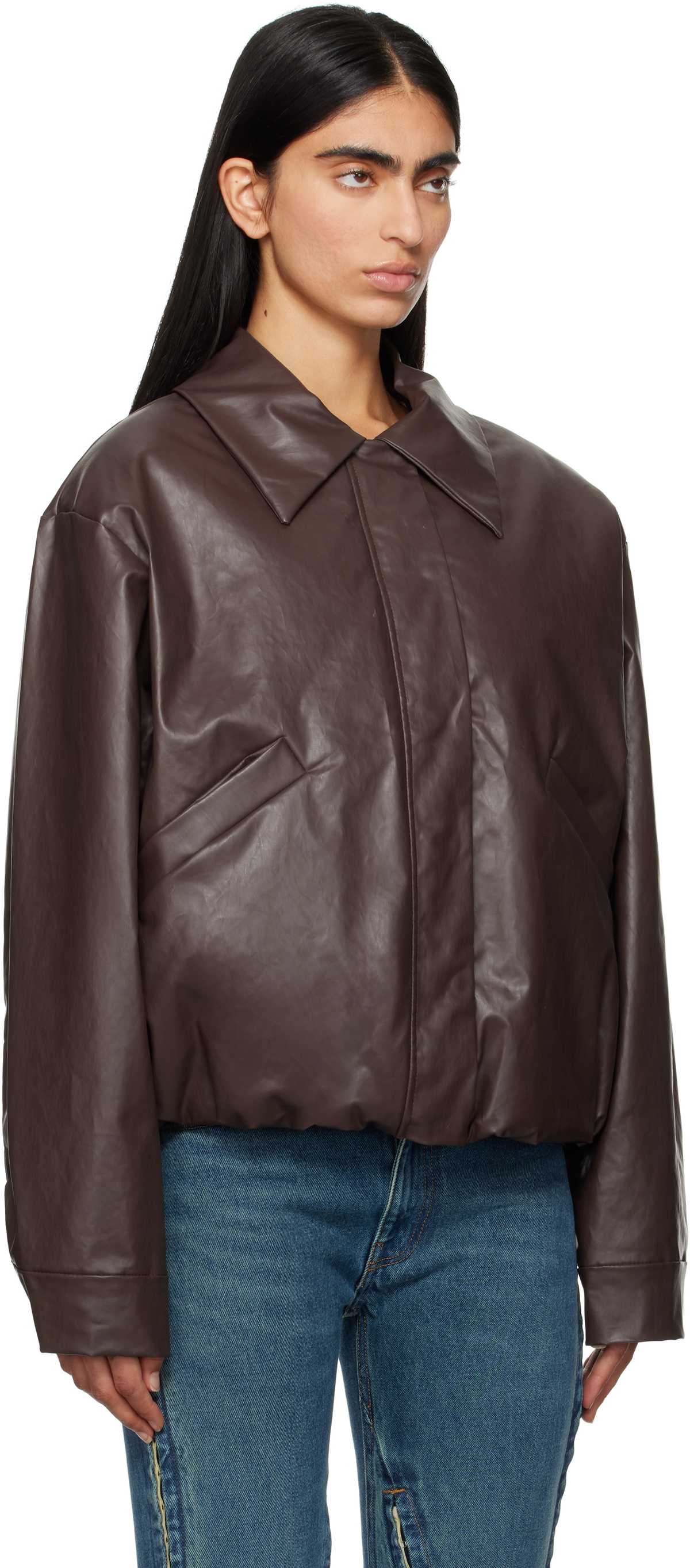 KASSL Editions Brown Short Oil Bomber Jacket Kassl Editions