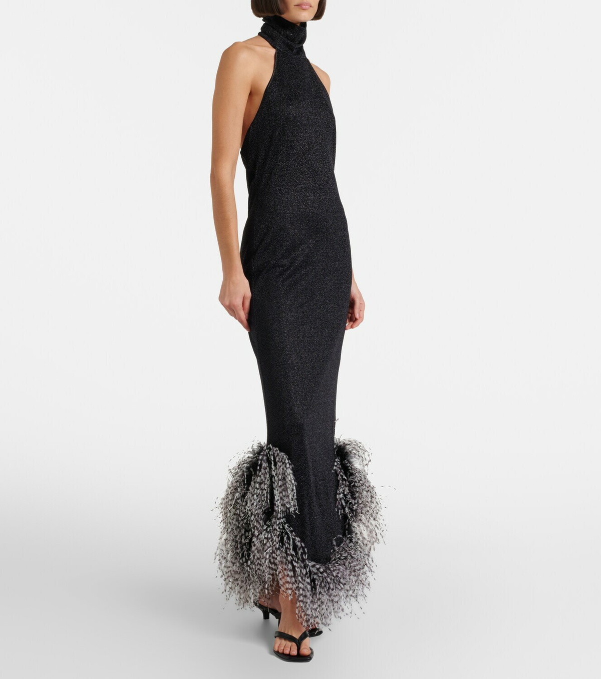 Oséree Lumière Plumage halterneck maxi dress