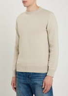 Emporio Armani Logo-embroidered Cotton-knit Jumper Beige