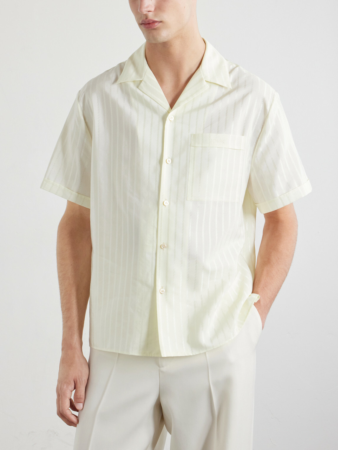 Versace - Striped Cotton and Silk-Blend Jacquard Shirt - White
