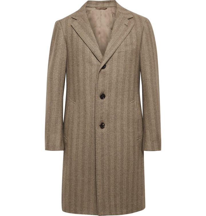 Photo: Beams F - Herringbone Wool and Cashmere-Blend Overcoat - Brown