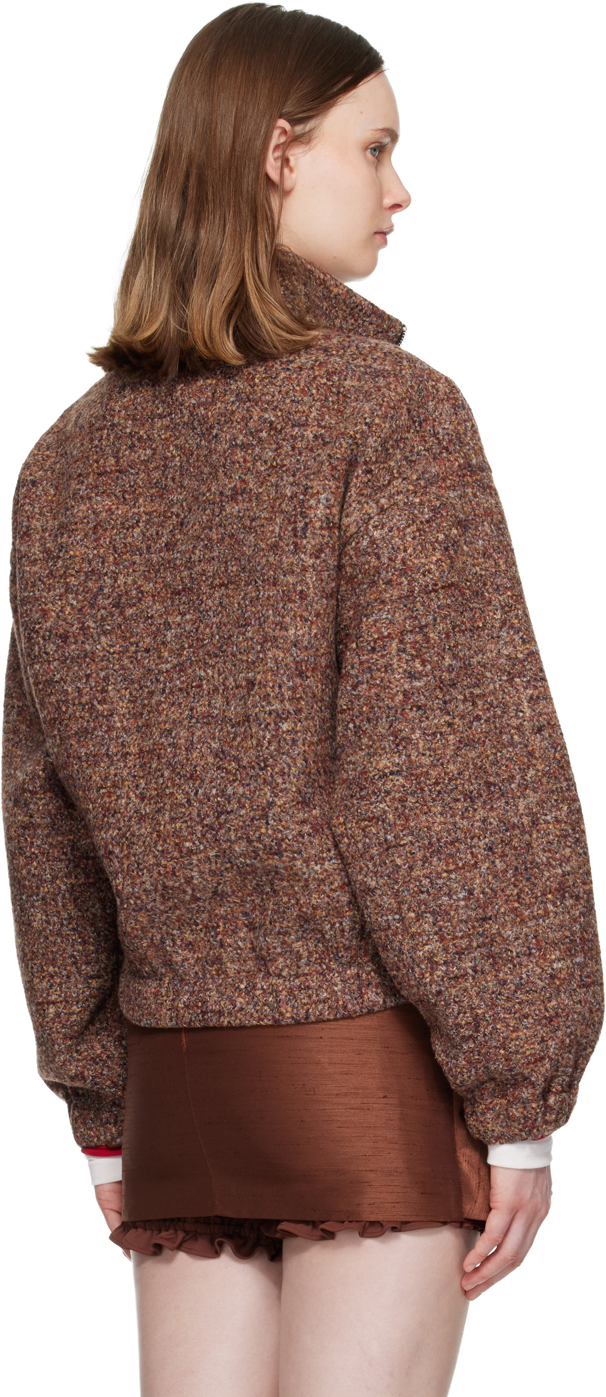 SHUSHU/TONG Brown Stand Neck Pullover Sweater