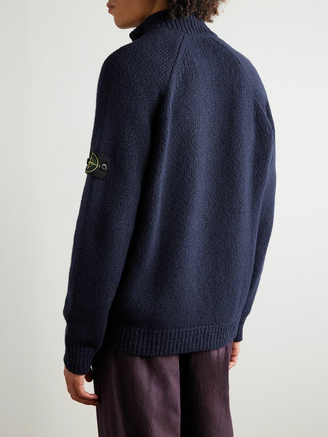 Stone Island - Logo-Appliquéd Knitted Zip-Up Cardigan - Blue Stone