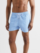 Frescobol Carioca - Straight-Leg Short-Length Striped Swim Shorts - Blue