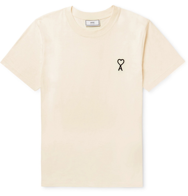 Photo: AMI - Logo-Embroidered Cotton-Jersey T-Shirt - Neutrals